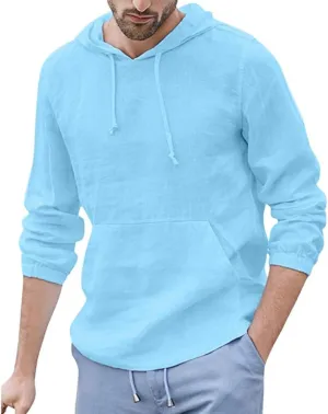 Ymosrh Men's Sweatshirt Baggy Cotton Linen Hooded Pocket Solid Long Sleeve Retro T Shirts Tops Hoodies For Men, M-3XL