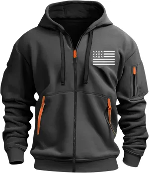ZEFOTIM Zip Up Hoodies for Men American Flag Sweatshirt Plain Vintage Travel Long Sleeve Drawstring Sweatshirt with Pocket