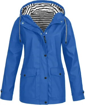 Zkuisw Women's Outdoor Waterproof Rain Jacket Softshell Raincoat with Hooded Lightweight Windbreaker Travel Coats for Hiking